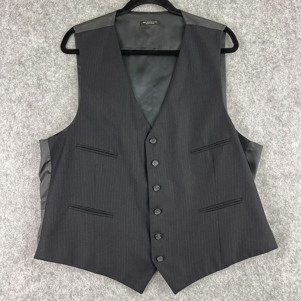 John Varvatos USA Vest Waistcoat 46R Black Pinstriped 6 Button Classic‎ Career